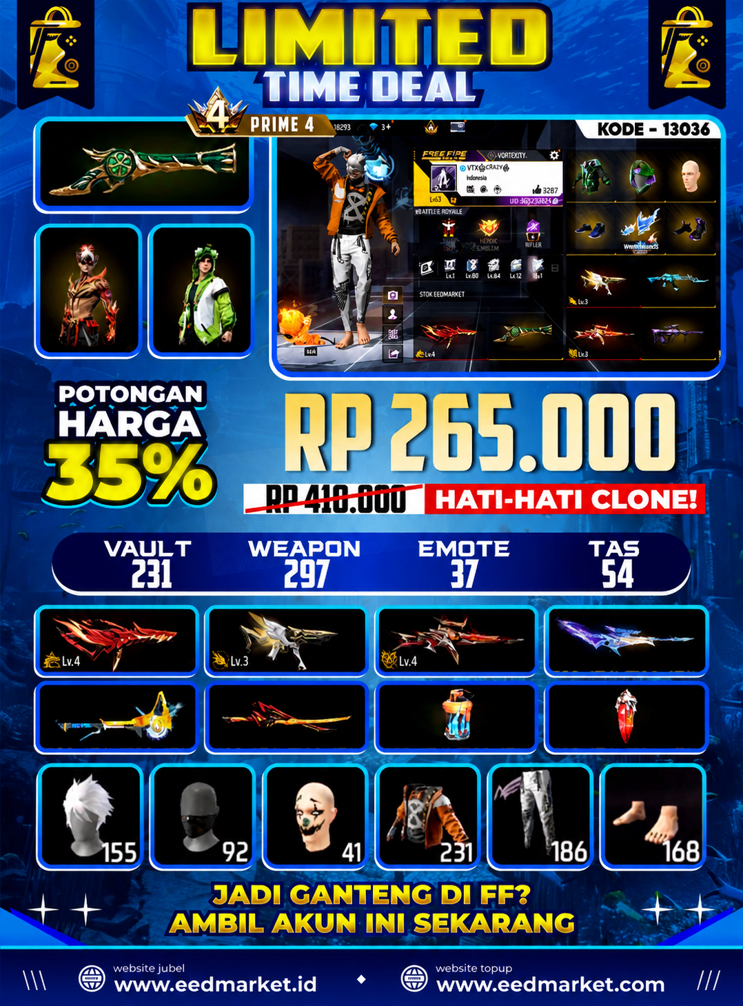 PRIME 4  SG TEROMPET  EVO 3 VAULT 297 CELANA ANGEL PUTIH