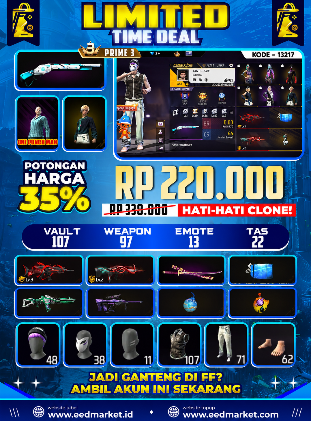 SG WINTERLAND, EVO SCAR LVL 3 EVO FAMAS LVL 2 PAJAMAS SAITAMA KAKI NYEKER VAULT 107 PRIME 3