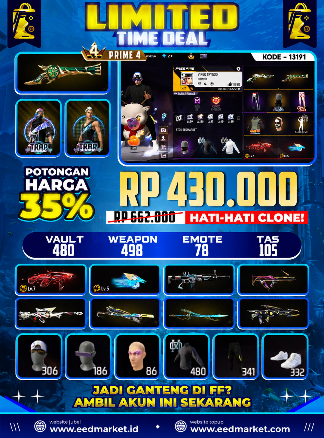 SG TEROMPET LUMUT, MAX 2 EVO MP40 EVO TINJU BAJU HITAM PUTIH POLOS VAULT 480 PRIME 4