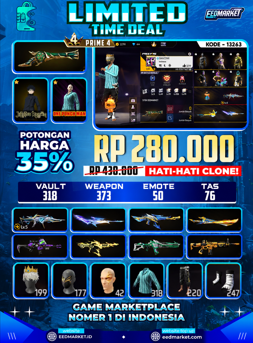 SG TEROMPET, EVO XM8 LVL 5 BANDEL SAITAMA BANDEL JUJUTSU KAISEN CELANA GAJAH PINK BANDEL BTS PINK VAULT 318 PRIME 4